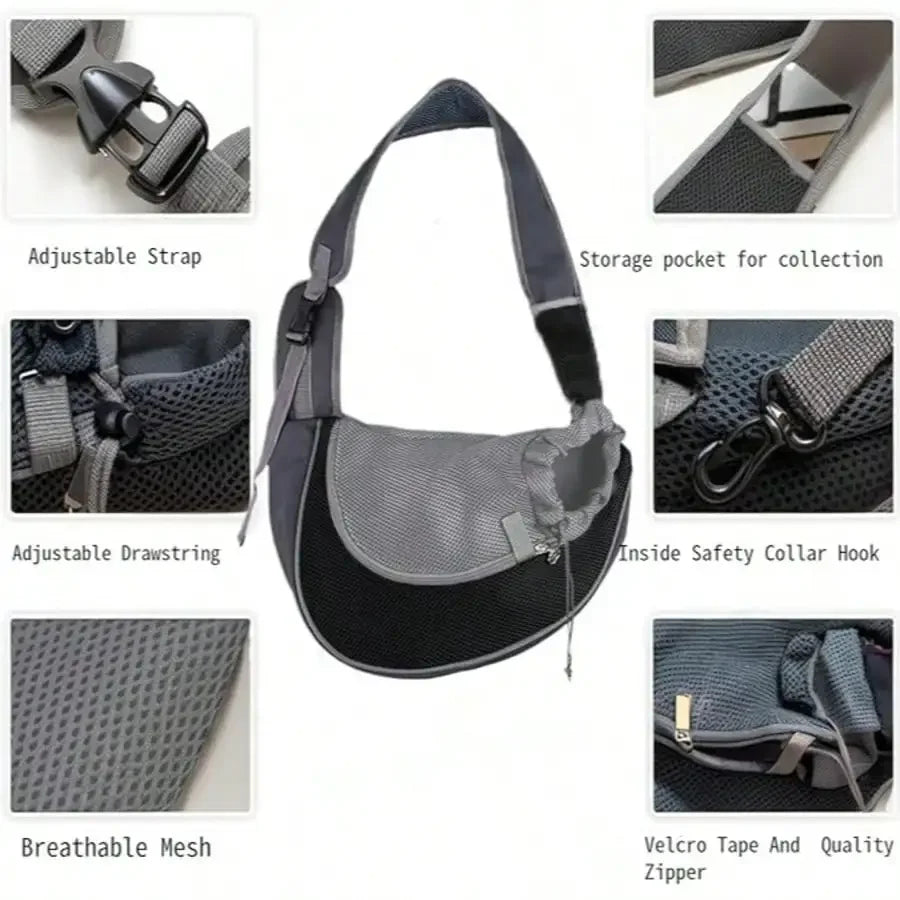 Breathable Mesh Sling Pet Carrier Bag For Small/Medium Dogs & Cats, Adjustable Padded Shoulder Strap, Portable Outdoor Travel To
