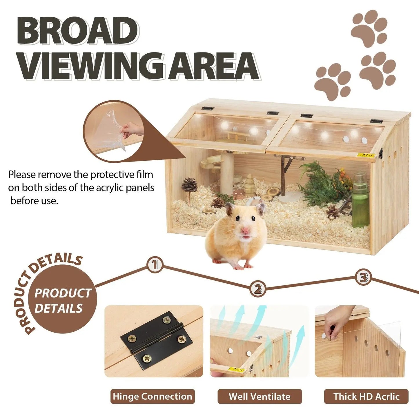 Wooden Hamster Cage Hamster Hutch Small Animals Hideout with Openable Top