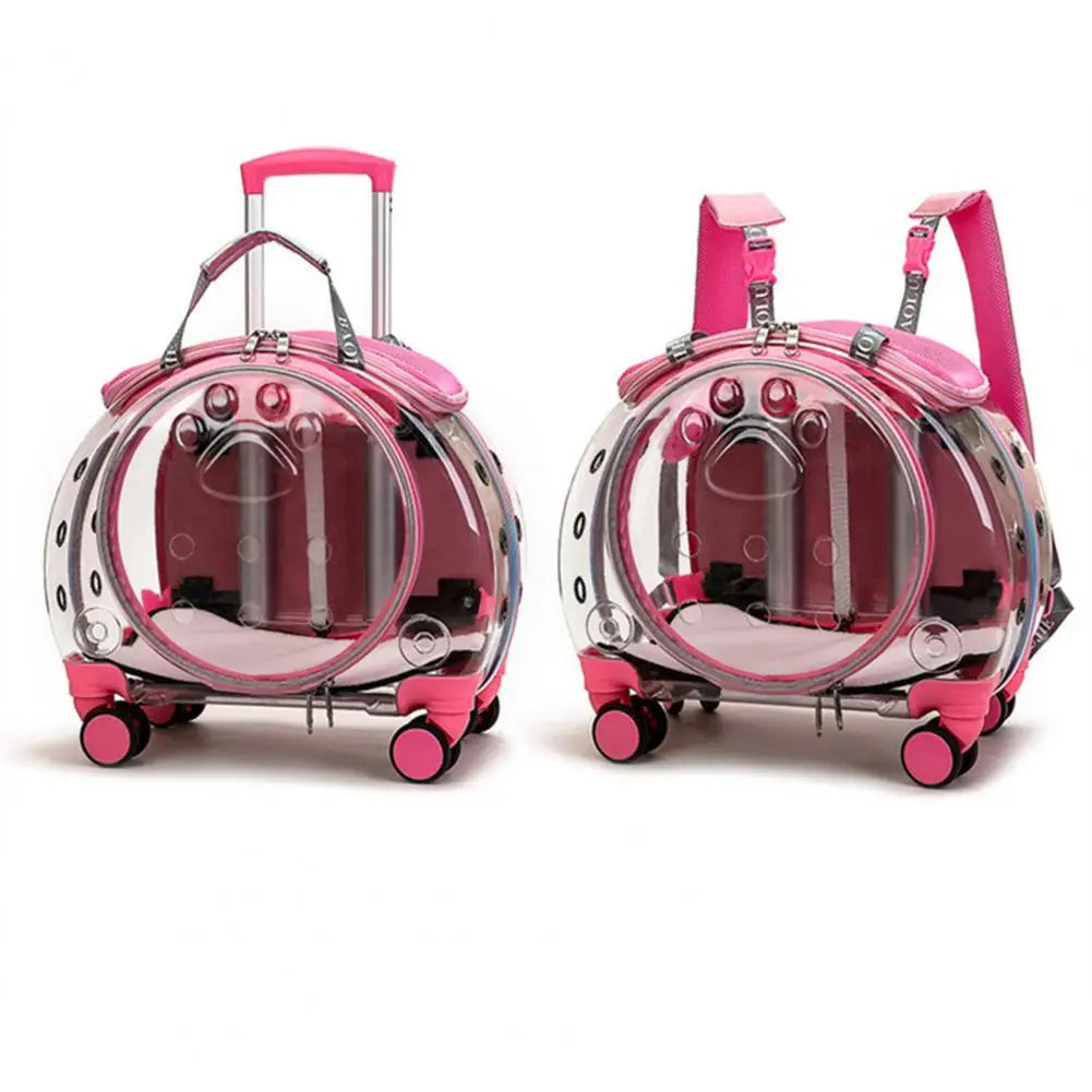 Pet Trolley Case, Portable Transparent Cat Bag Multifunctional Pet Backpack, Pink Outing Bag Pet Carrier