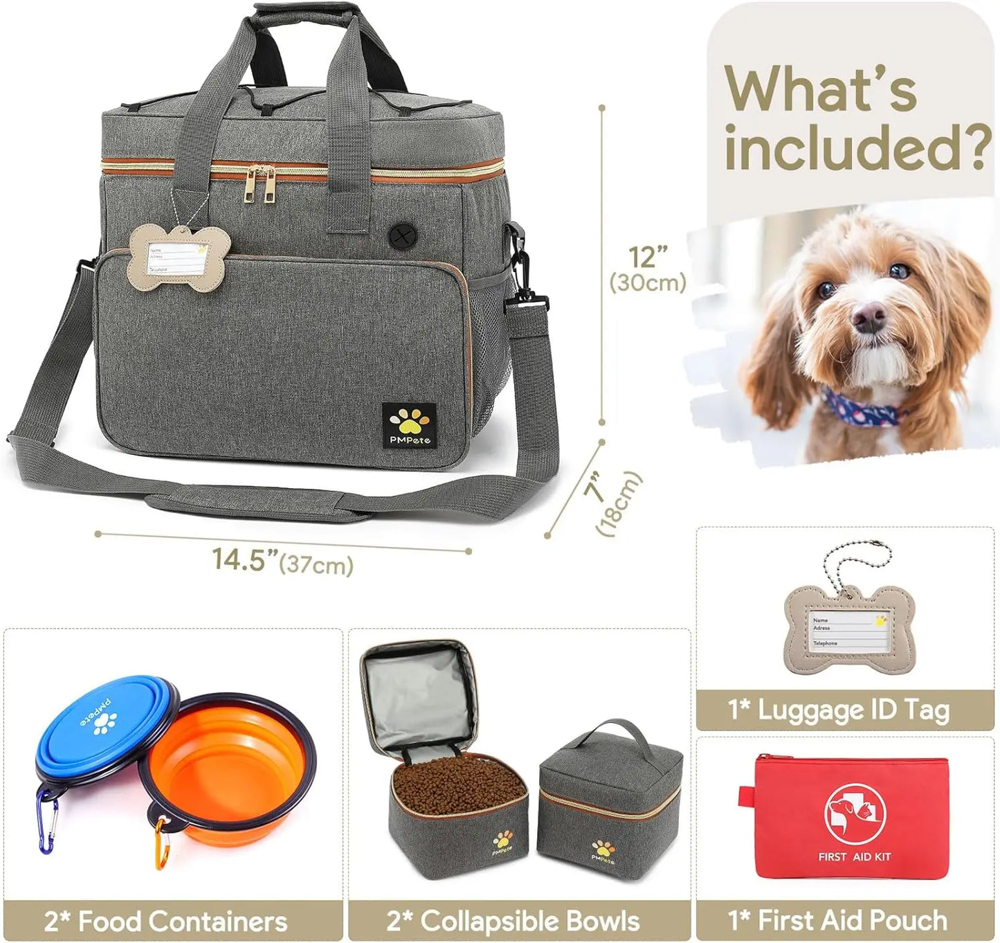 Dog Travel Bag with Multi-Function Pockets, 35L Pet Diaper Bag for Overnight Travel, Week Away, Road Trip, Camping