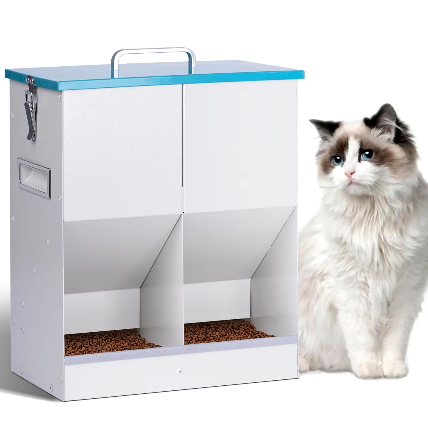 Large Capacity Automatic Dog Cat Feeding Dispenser Trough with 2 Feeding Ports, Durable and Sturdy, Rust- resistant, Gravity Auto-feeding