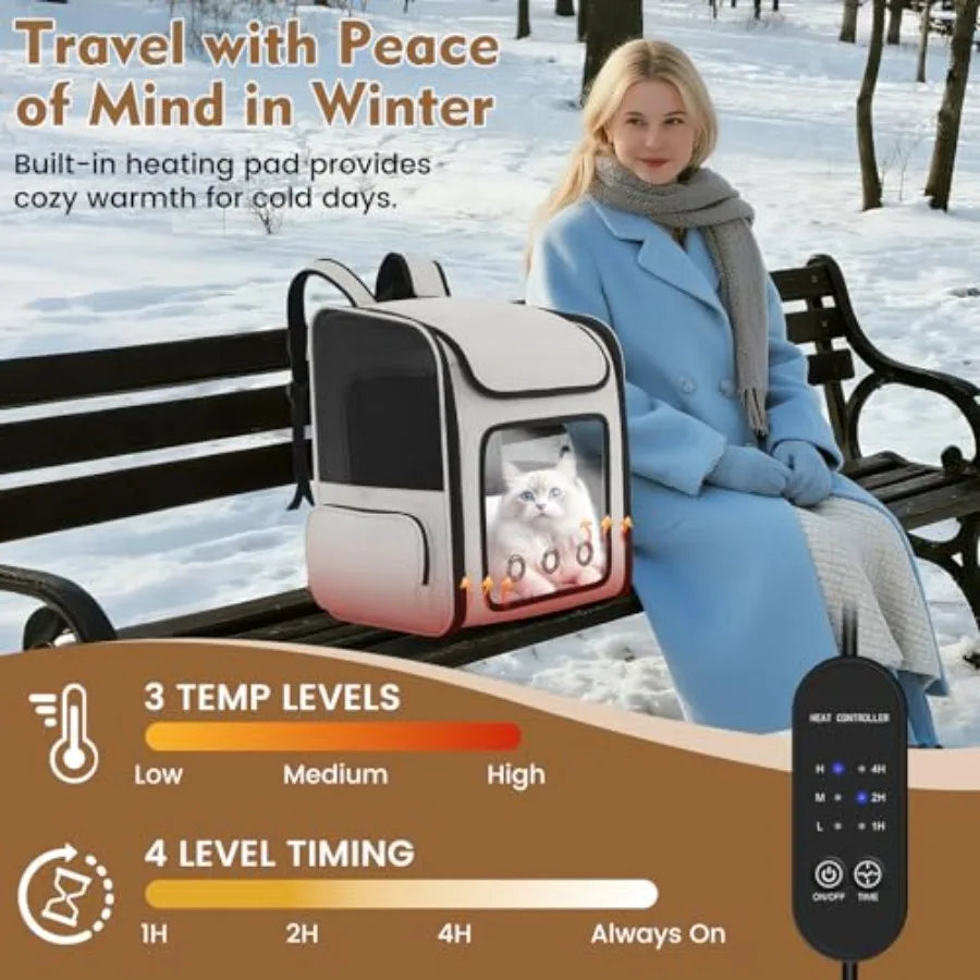 Cat Backpack Carrier with Cooling Fan Heating Pad, Expandable Breathable Pet Backpack for Cats Small Dogs, Travel Carrier for H