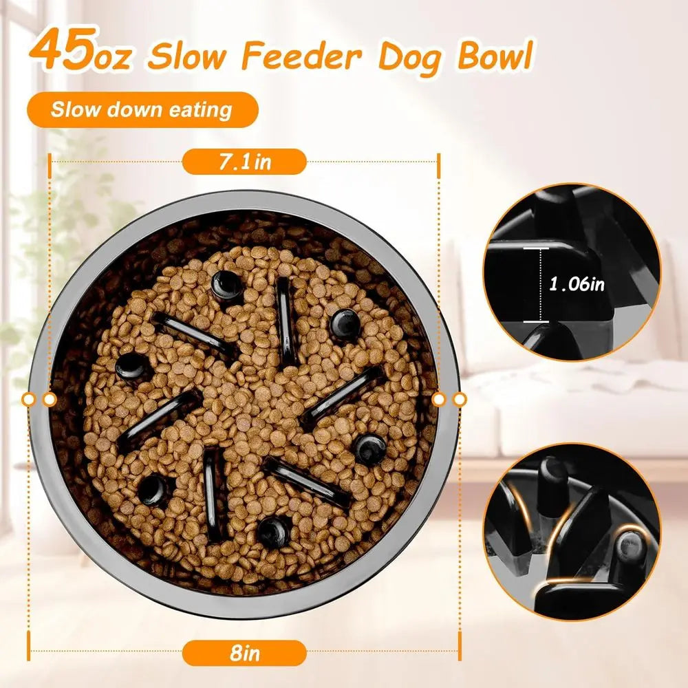 Slow Eeder Dog Bowl, Slow Down Eating Anti-Choking Bloat Stop Maze Design Dog Dishes, Black