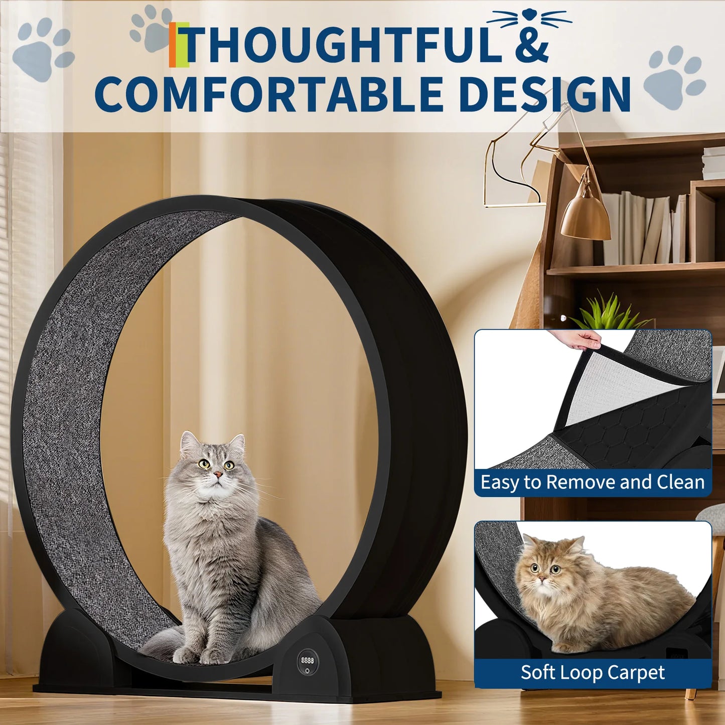 Cat Exercise Wheel Large 114cm Super Quiet Running Wheel with Pedometer & Removable Mat for Fitness, Weight Loss, Training