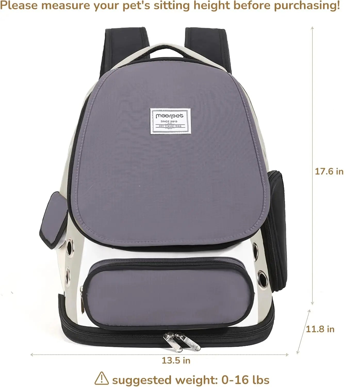 Cat Backpack Carrier, Airline Approved Pet Travel Bag for Small Dogs up to 18 lbs, Gray Mesh