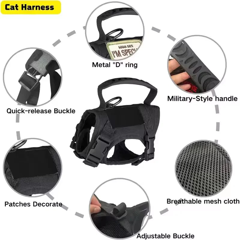 Outdoor tactical cat chest harness vest type lead rope anti-break adjustable walking cat leash Waterproof Cat Clothes Strap