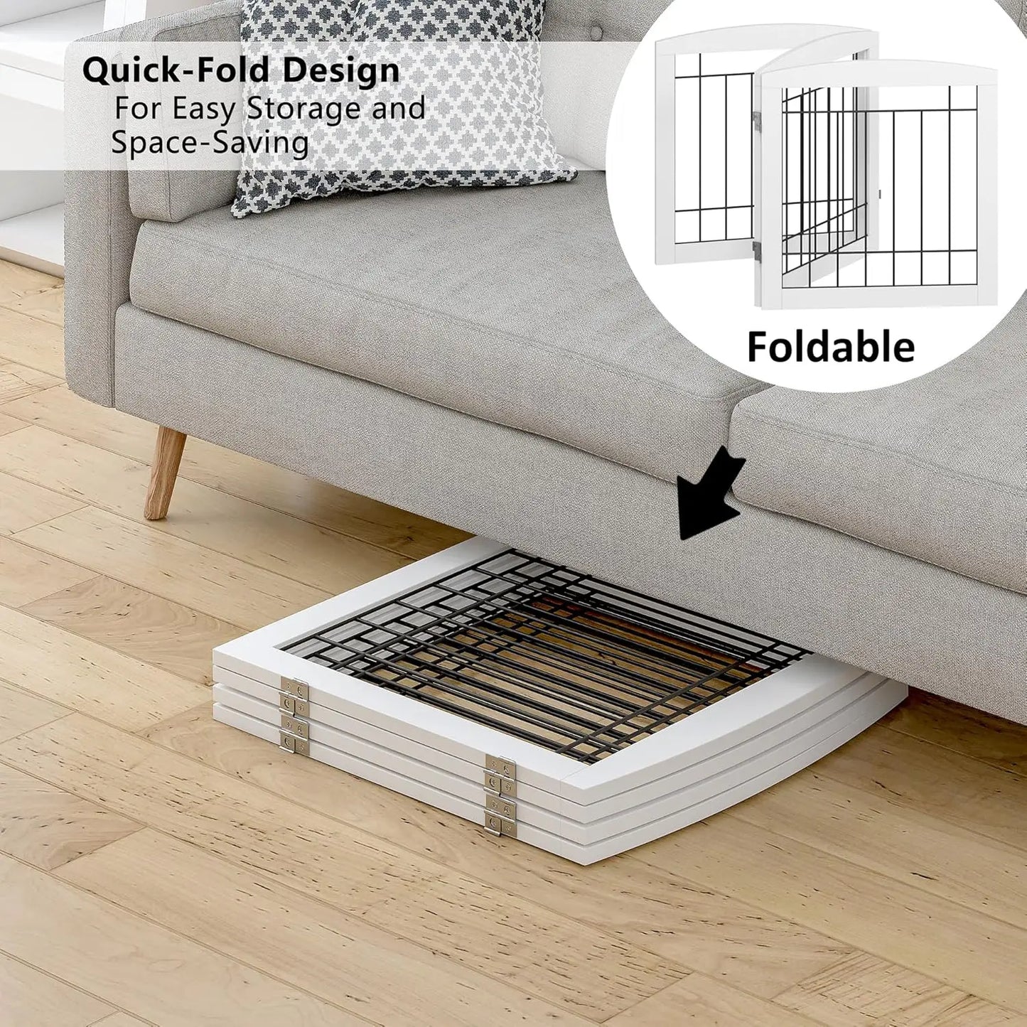 Foldable Wooden Dog Gate for Stairs, Doorways, Indoor Use, 60"W x 24"H, 3 Panels, White