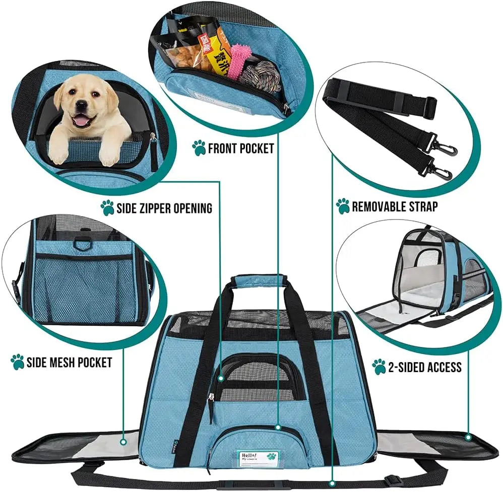 Airline Approved Pet Carrier for Cats, Soft Sided Dog Carrier for Small Dogs, Ventilated Travel Bag with Sherpa Bed, Large Blue