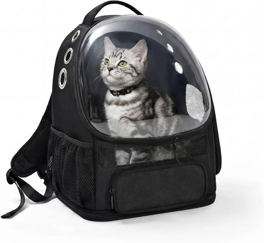 Collapsible Pet Carrier Backpack for Small Cats & Dogs, Bubble Window, Breathable Mesh, Foldable Travel, Black