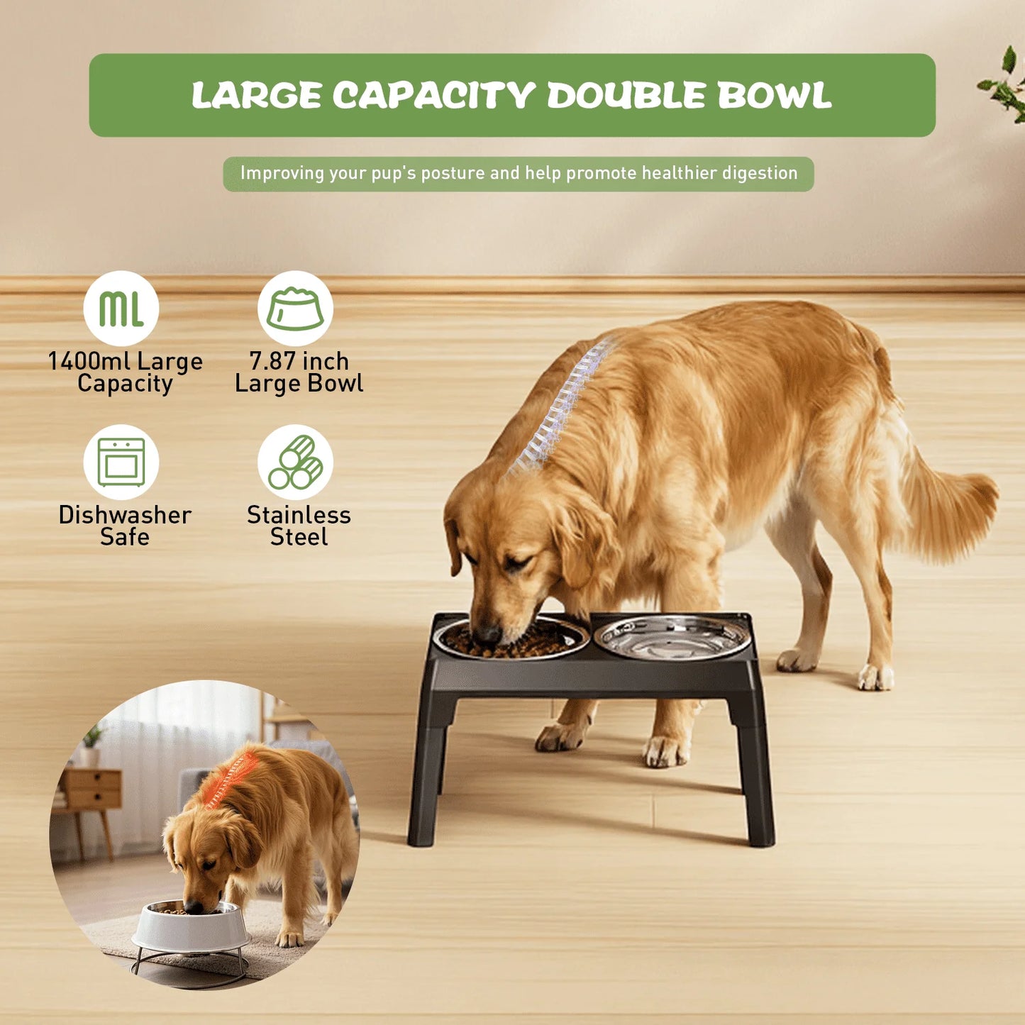 Elevated Dog Bowls - 5 Heights Adjustable Raised Dog Food Bowls with 2 Stainless Steel for Small Medium Large Dogs Cats