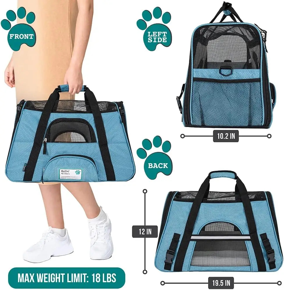 Airline Approved Pet Carrier for Cats, Soft Sided Dog Carrier for Small Dogs, Ventilated Travel Bag with Sherpa Bed, Large Blue