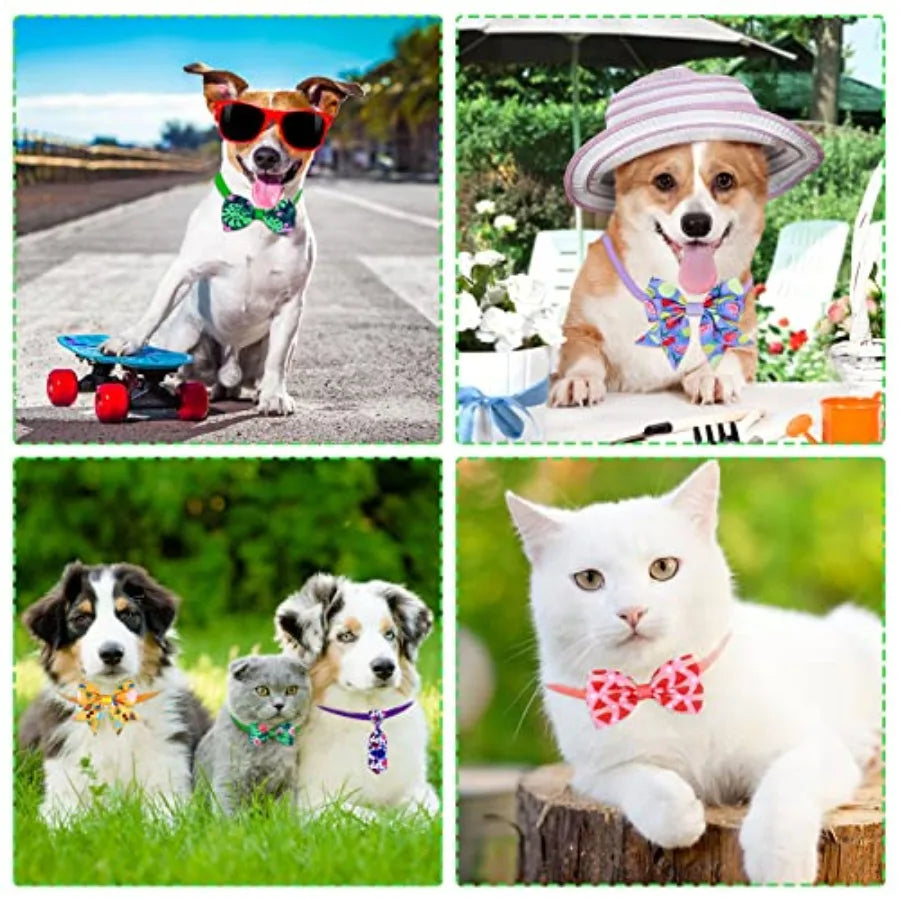 Summer spring dog bow tie collars bulk, polyester, multicolor, adjustable fit for pet grooming accessories