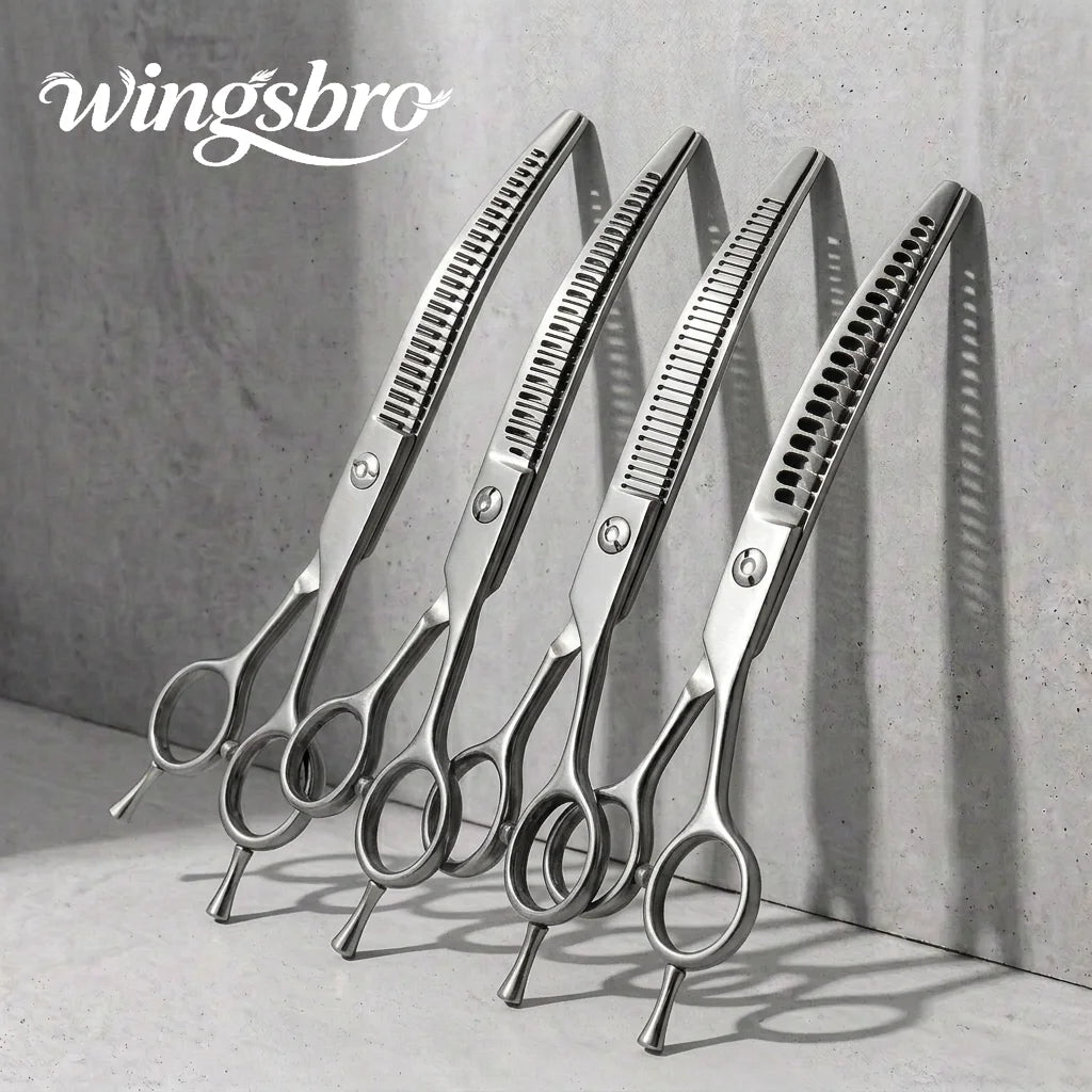 Wingsbro 7'' Curved Chunkers Shears Curved Thinning Shears Stainless Steel Dog Grooming Cat Curved Scissors Light Weight Special