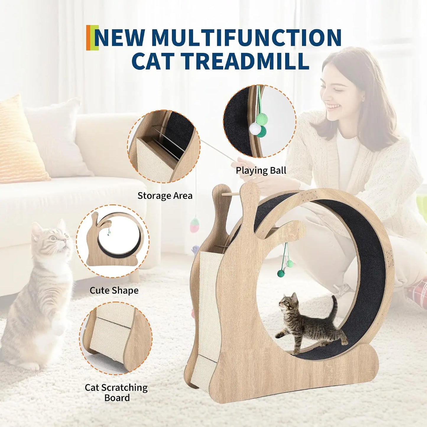 6 in 1 Cat Treadmill Running Wheel for Indoor Large Pet Supplies Anti Pinch Foot Exercise Fitness Roller Cat Climbing Frame Dog Toy
