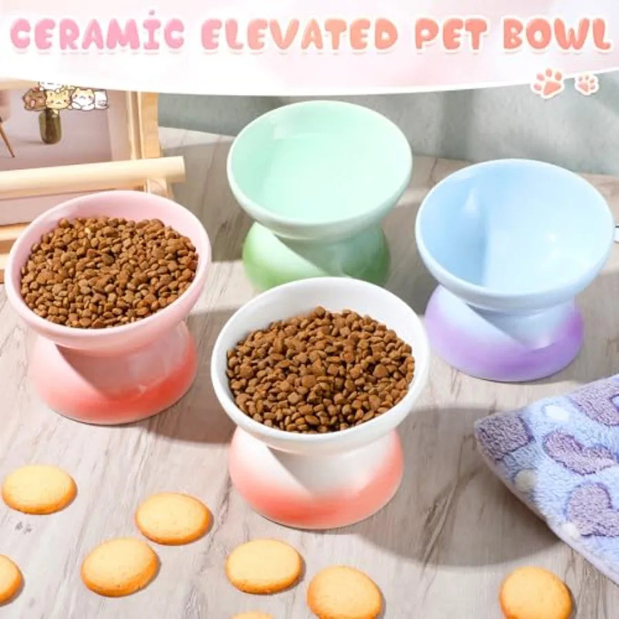4 Pcs Ceramic Raised Cat Food Bowls Elevated Tilted Dish Anti Vomiting Food or Water Bowls Pet Supplies