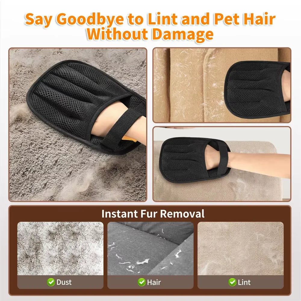 Upgraded Electrostatic Pet Hair Remover Gloves Reusable Five-Finger Grooming Mitts Static Fur Removal Brush for Dogs Cats Couch