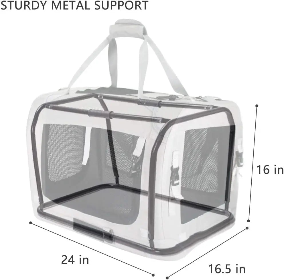 Large Soft-Sided Pet Carrier for Cats and Dogs, Collapsible Travel Bag with Bowl, 24x16.5x16 Inches