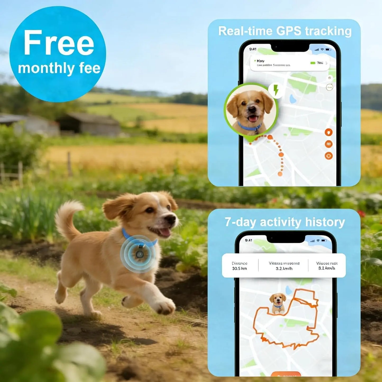 GPS for Dogs, Smart Collar with Real-Time Location - Pet Location with Holder, No Monthly Fee/No SIM Card, Works with iOS Find M