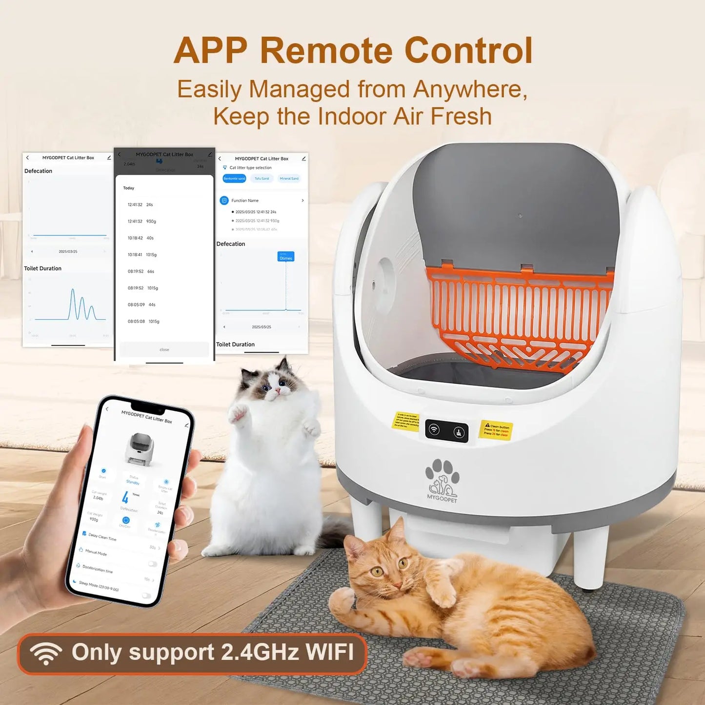 Self Cleaning Cat Litter Box, Open-Top Automatic Cat Litter Box for Multiple Cats, with Safety Protection, Smart, Customized