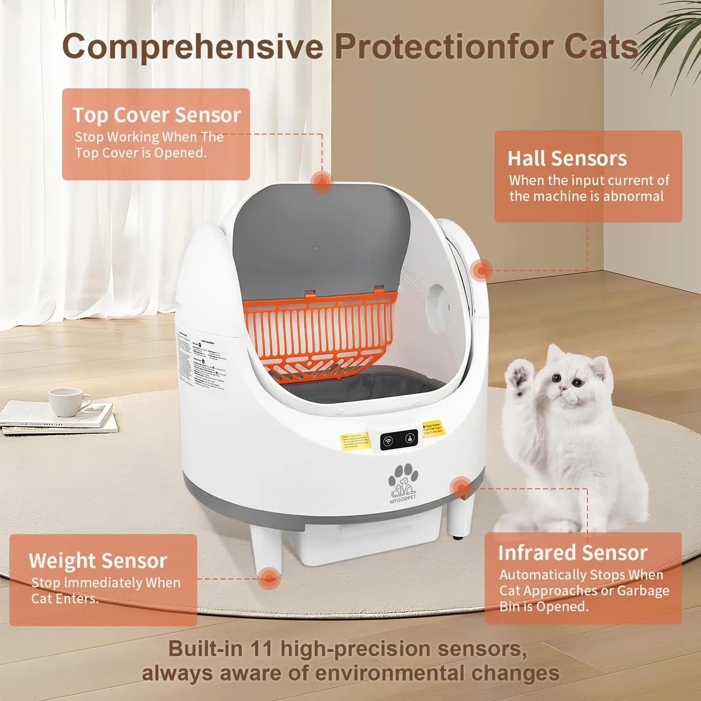 Self Cleaning Cat Litter Box, Open-Top Automatic Cat Litter Box for Multiple Cats, with Safety Protection, Smart, Customized