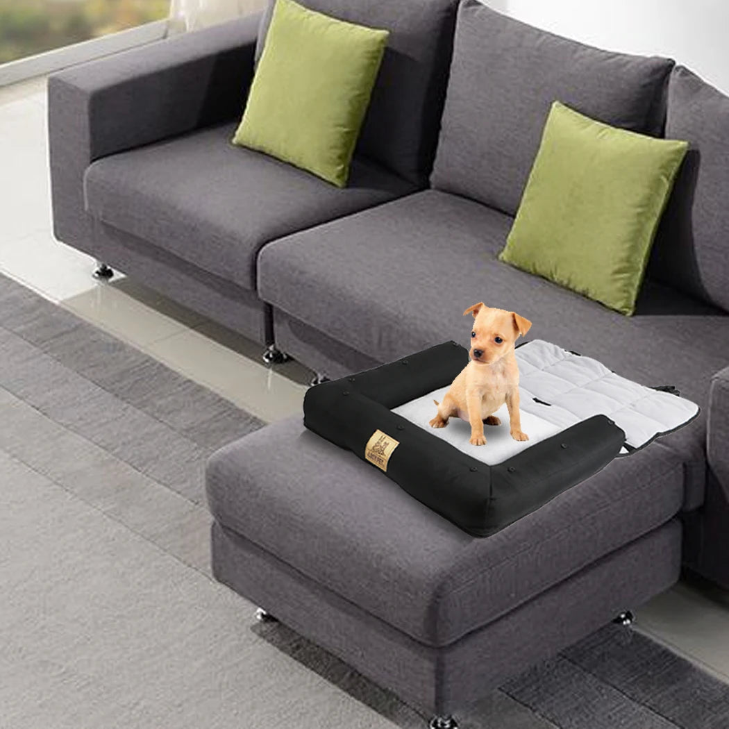 Waterproof Pet Seat Pad for Car Home Use - Removable Cover Dog Cat Cushion Bed Mat with Safety Belt for Front Seat
