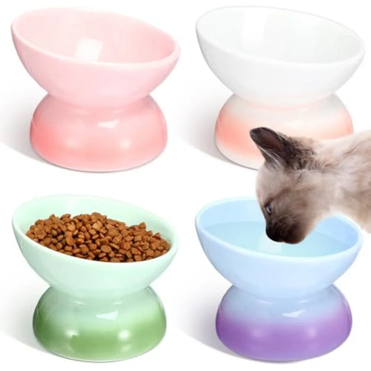 4 Pcs Ceramic Raised Cat Food Bowls Elevated Tilted Dish Anti Vomiting Food or Water Bowls Pet Supplies