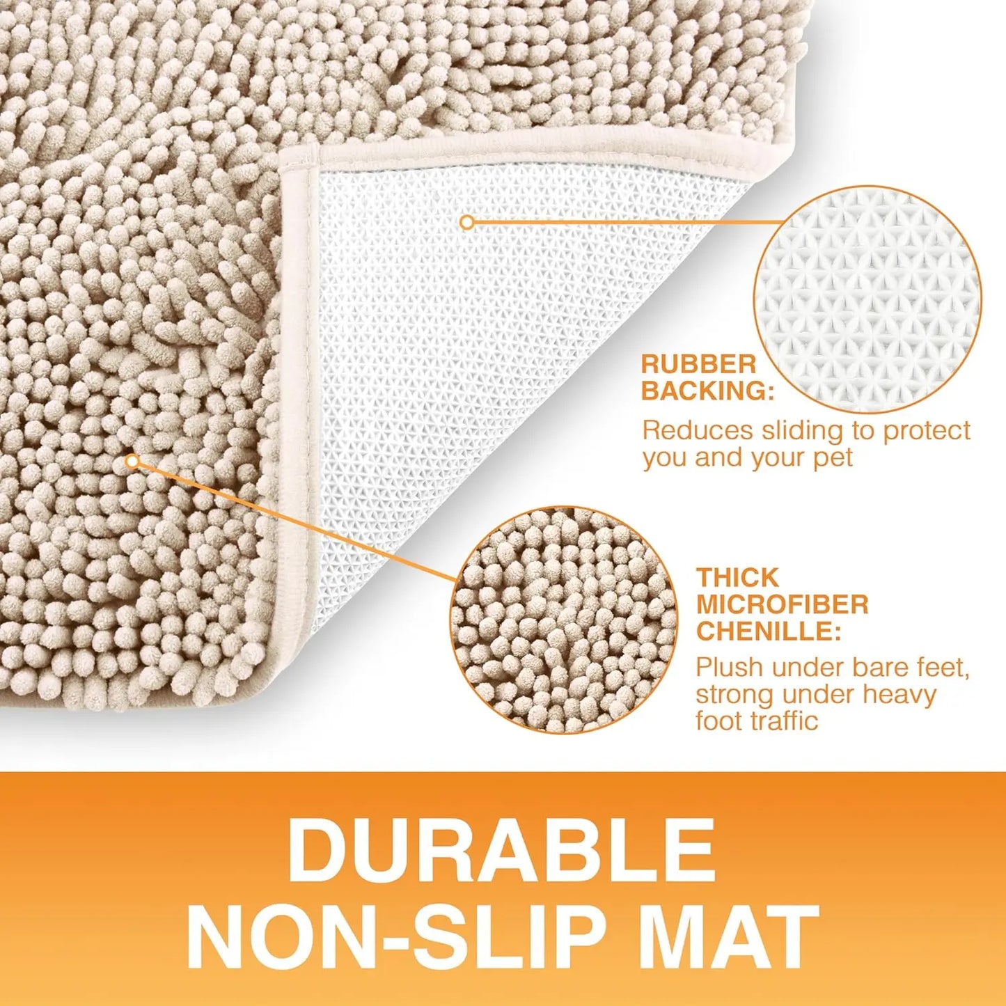 Super Absorbent Quick-Dry Chenille Dog Door Mat 24x17 Inches, Non-Slip Machine Washable Pet Rug for Indoor Entryway