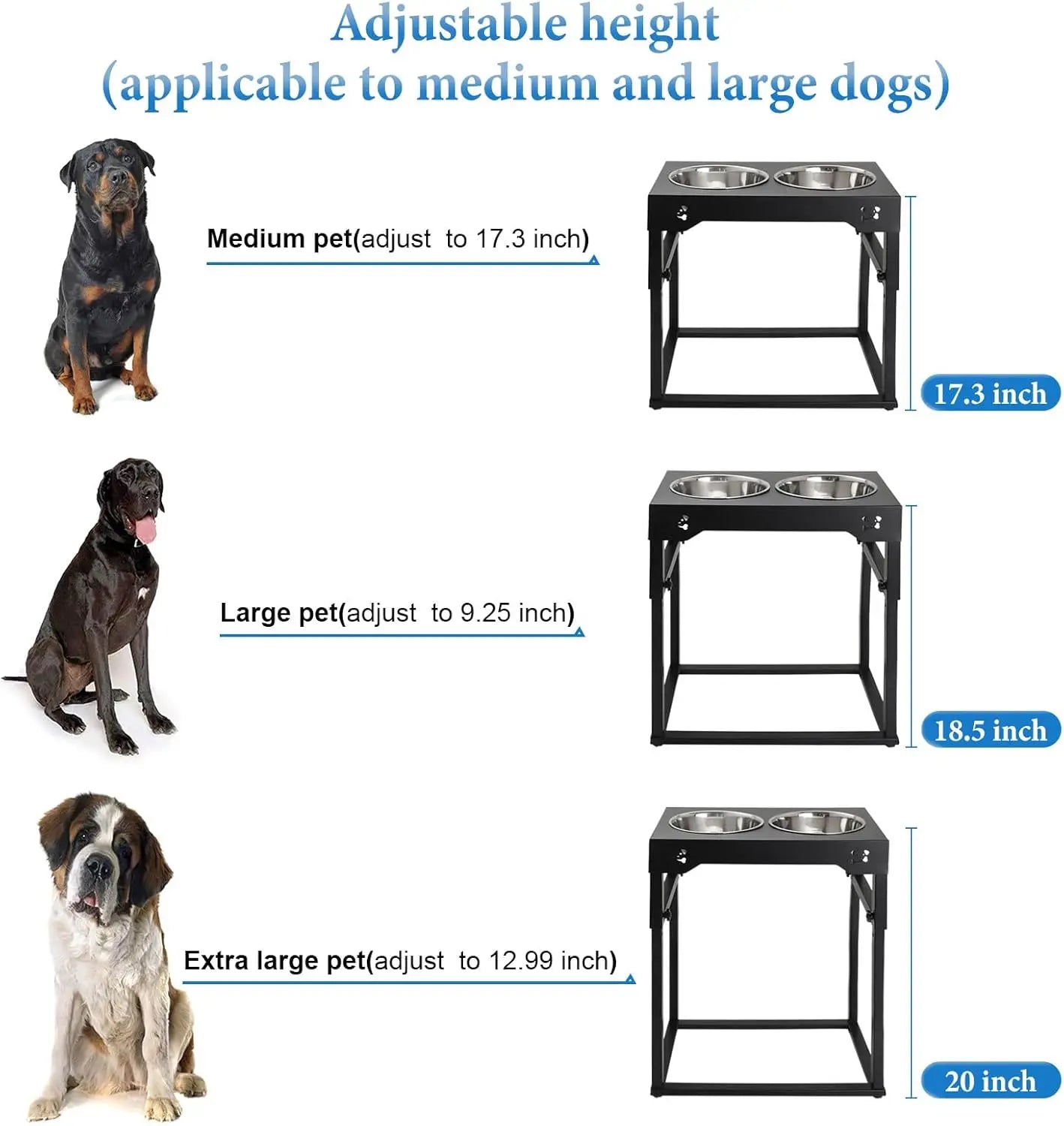 Adjustable Elevated Dog Bowls, Stainless Steel Non-Slip Feeder for All Sizes