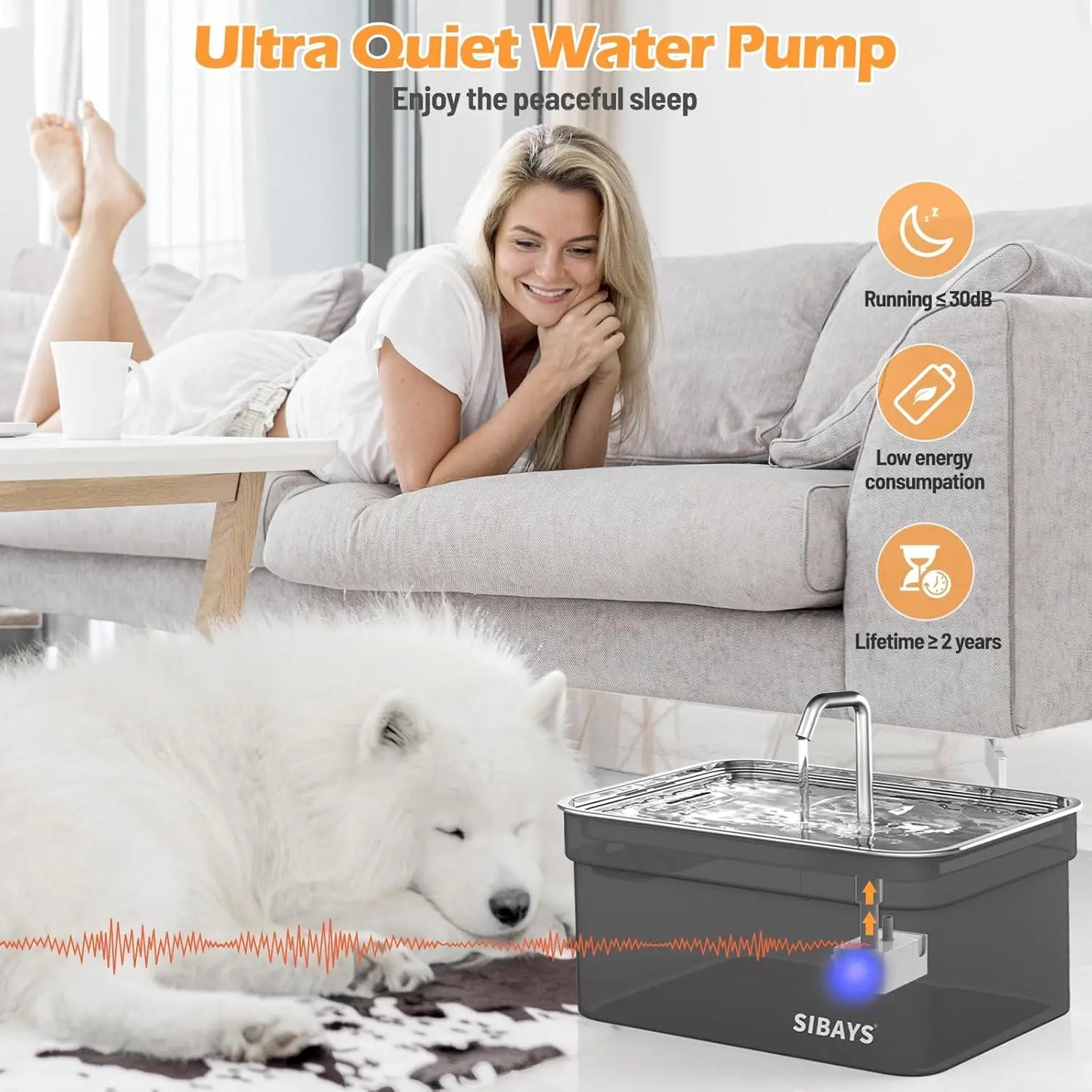 Large Capacity Automatic Pet Water Fountain with Stainless Steel Bowl, Easy Clean BPA-Free for Dogs and Cats