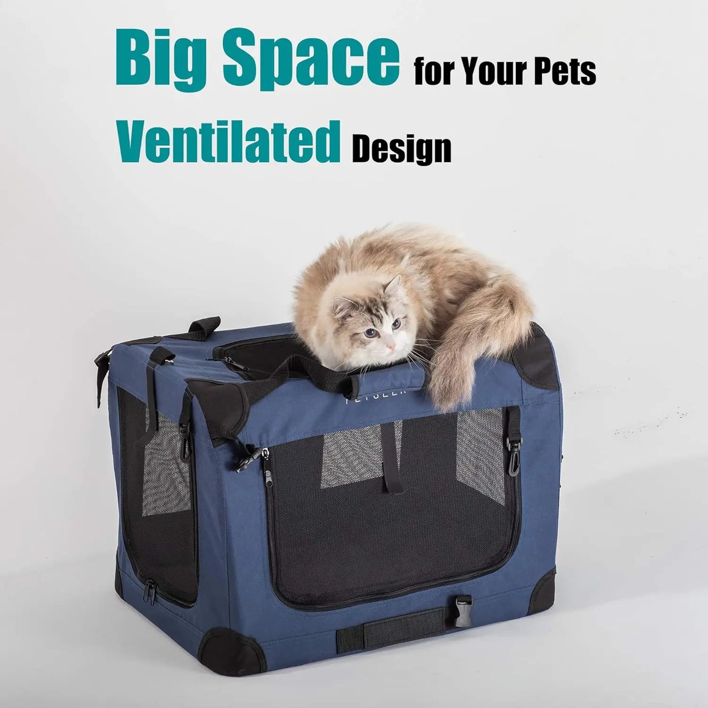 Large Soft-Sided Pet Carrier for Cats and Dogs, Collapsible Travel Bag with Bowl, 24x16.5x16 Inches