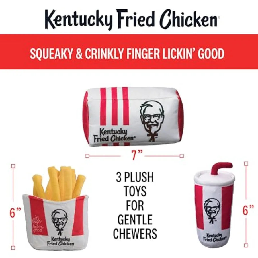 KFC Chicken Box Meal 3-Piece Dog Toy Set - Chicken Box, French Fries and Soda Fun Food-Themed Crinkle and Squeaky Interactive P