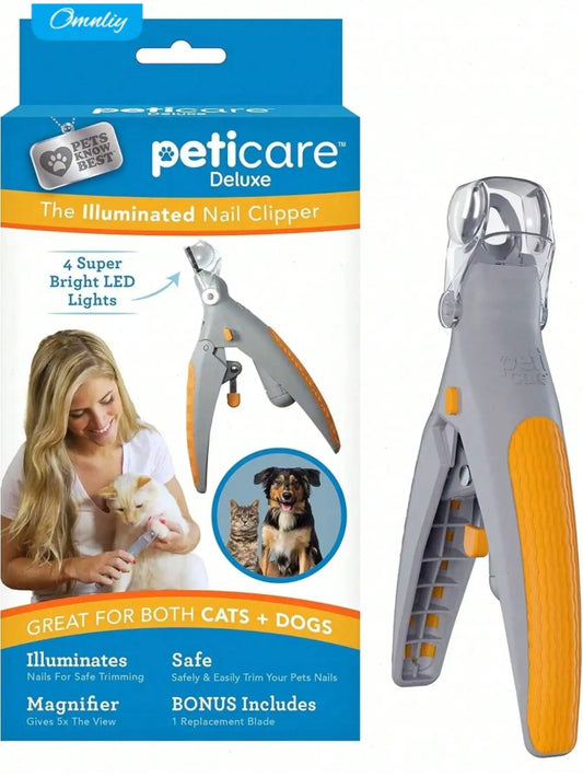 Omnliy LED Pet Nail Clipper for Dogs & Cats, 5X Magnification, Nail Trapper, Sharp Steel Blades, Quick Trimming