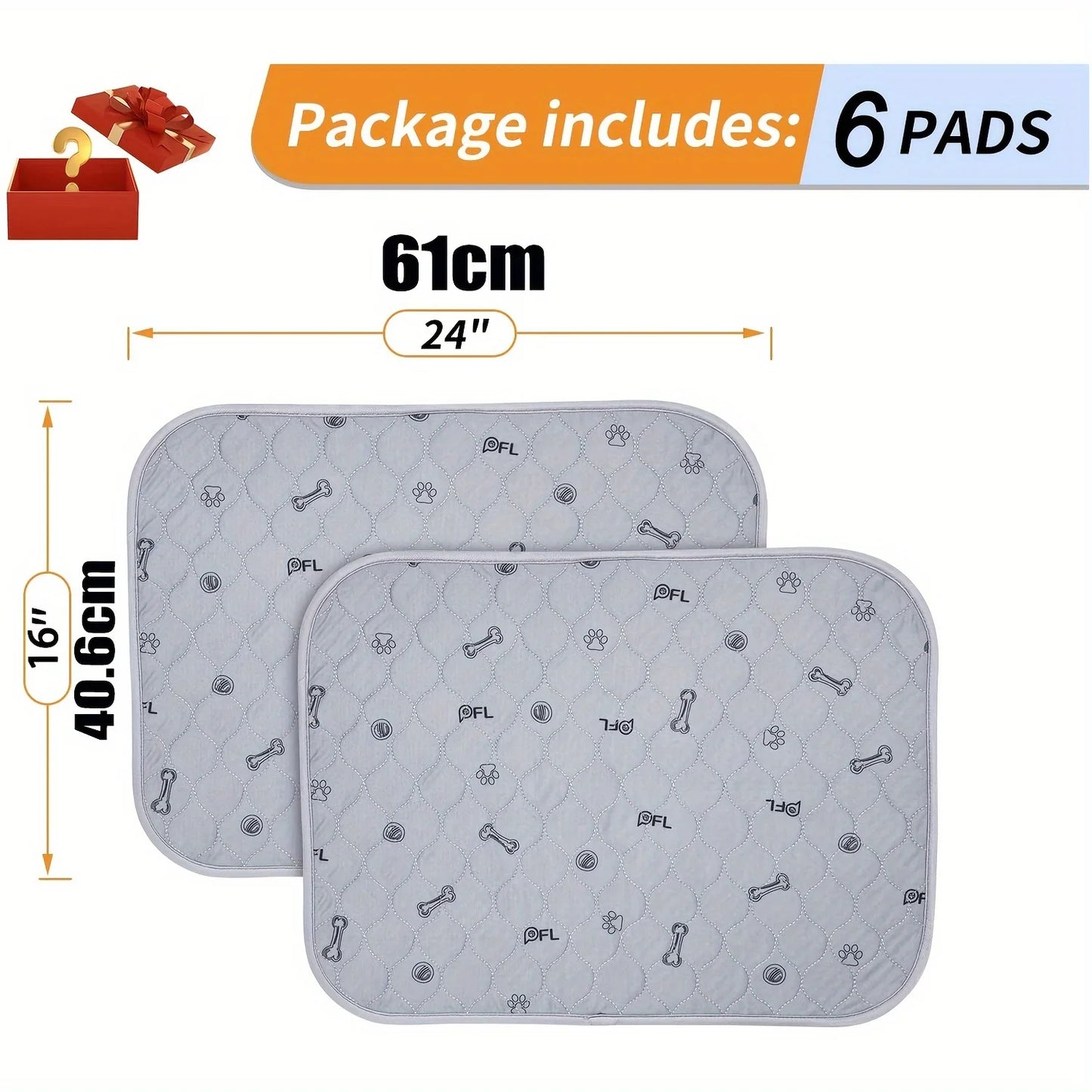 2/6-Pack 24"X 16" Reusable Puppy Training Pads - Ultra-Absorbent, Washable, Non-Slip Dog Pee Mats for Dogs - All-Day Protection Against Urine Leakage, Essential for Dog Training