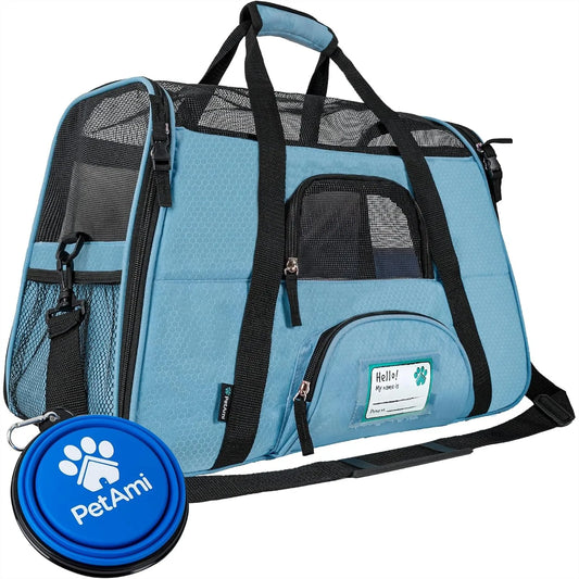 Airline Approved Pet Carrier for Cats, Soft Sided Dog Carrier for Small Dogs, Ventilated Travel Bag with Sherpa Bed, Large Blue