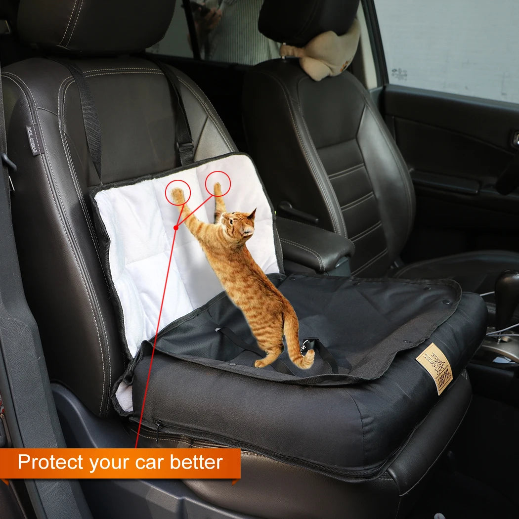 Waterproof Pet Seat Pad for Car Home Use - Removable Cover Dog Cat Cushion Bed Mat with Safety Belt for Front Seat