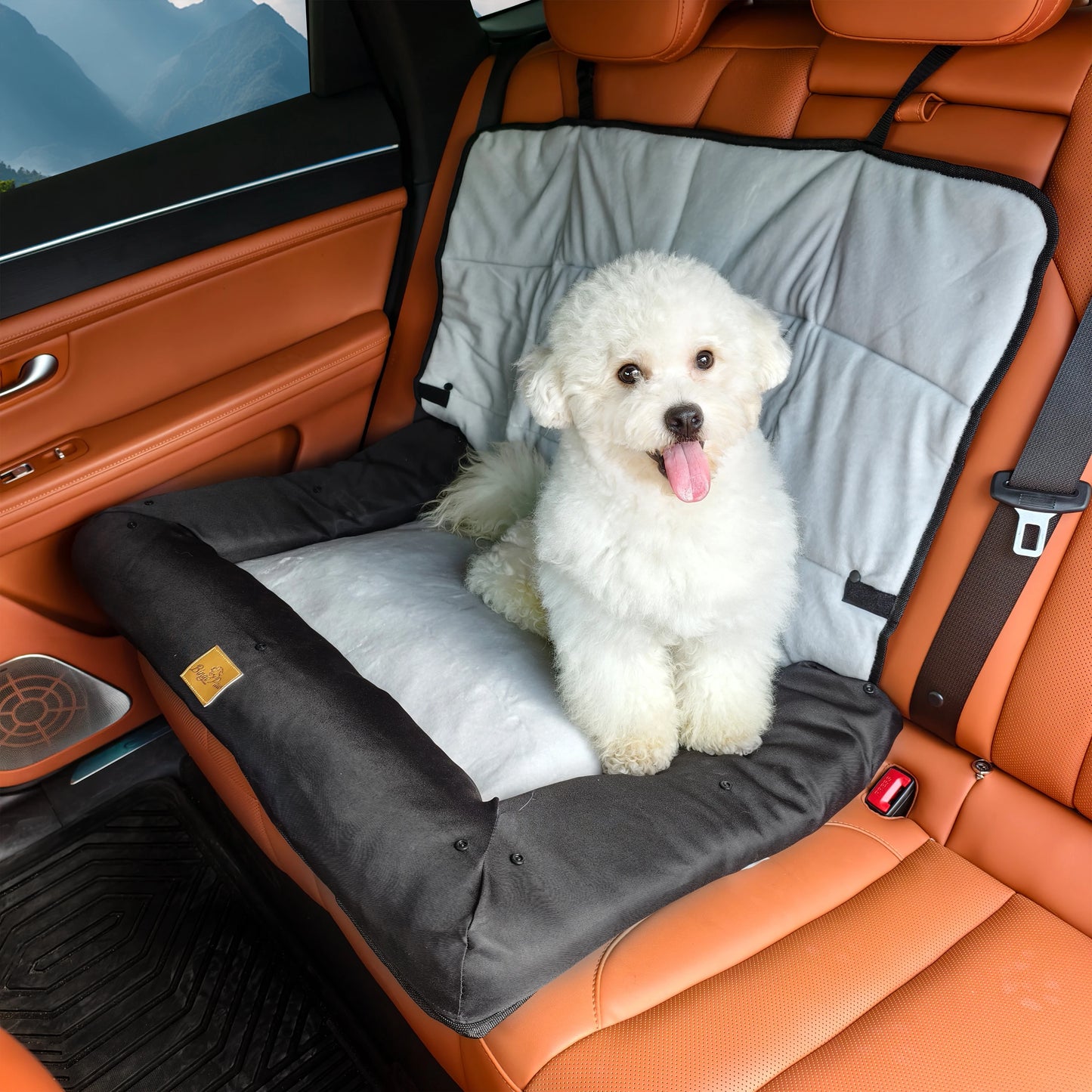 Waterproof Pet Seat Pad for Car Home Use - Removable Cover Dog Cat Cushion Bed Mat with Safety Belt for Front Seat