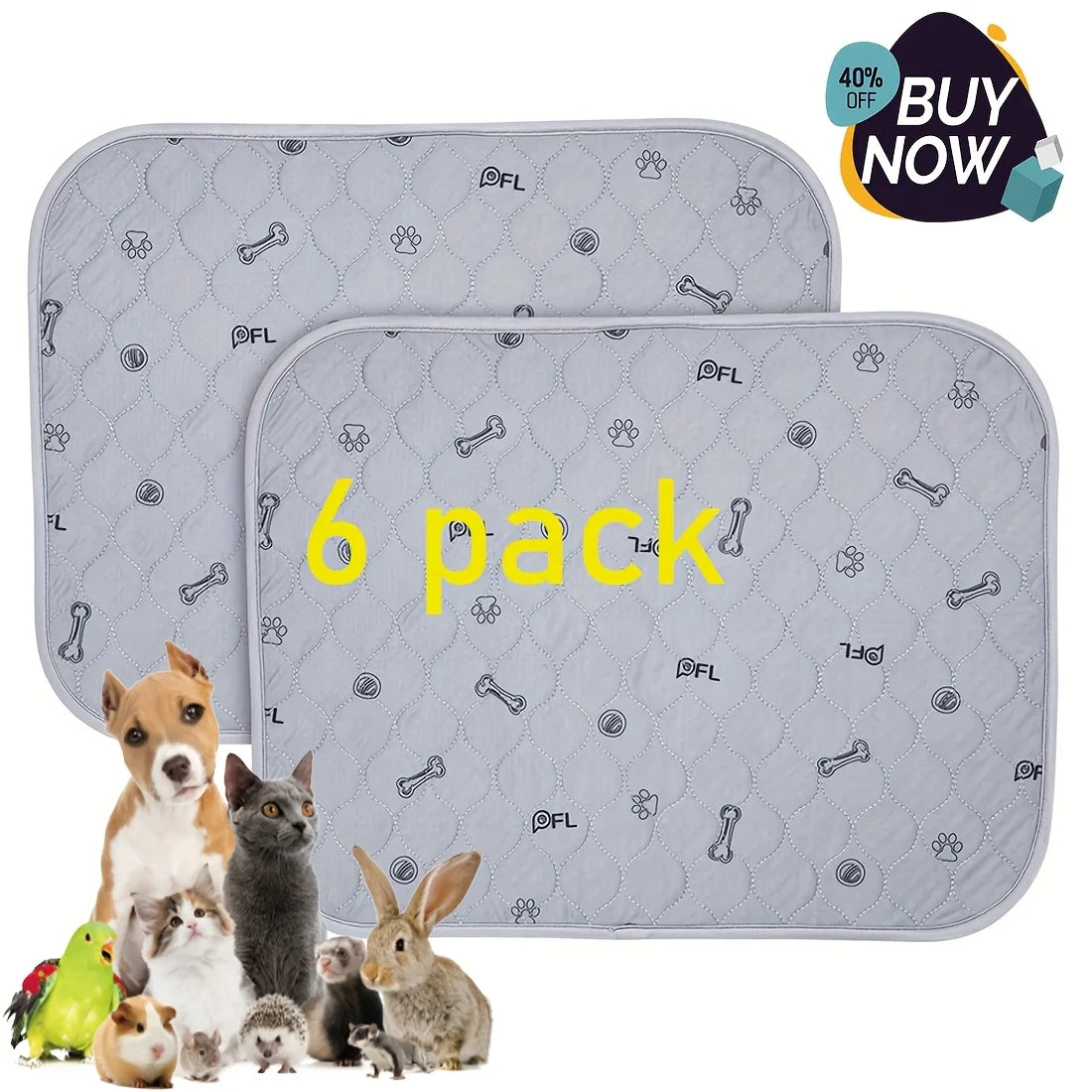 2/6-Pack 24"X 16" Reusable Puppy Training Pads - Ultra-Absorbent, Washable, Non-Slip Dog Pee Mats for Dogs - All-Day Protection Against Urine Leakage, Essential for Dog Training
