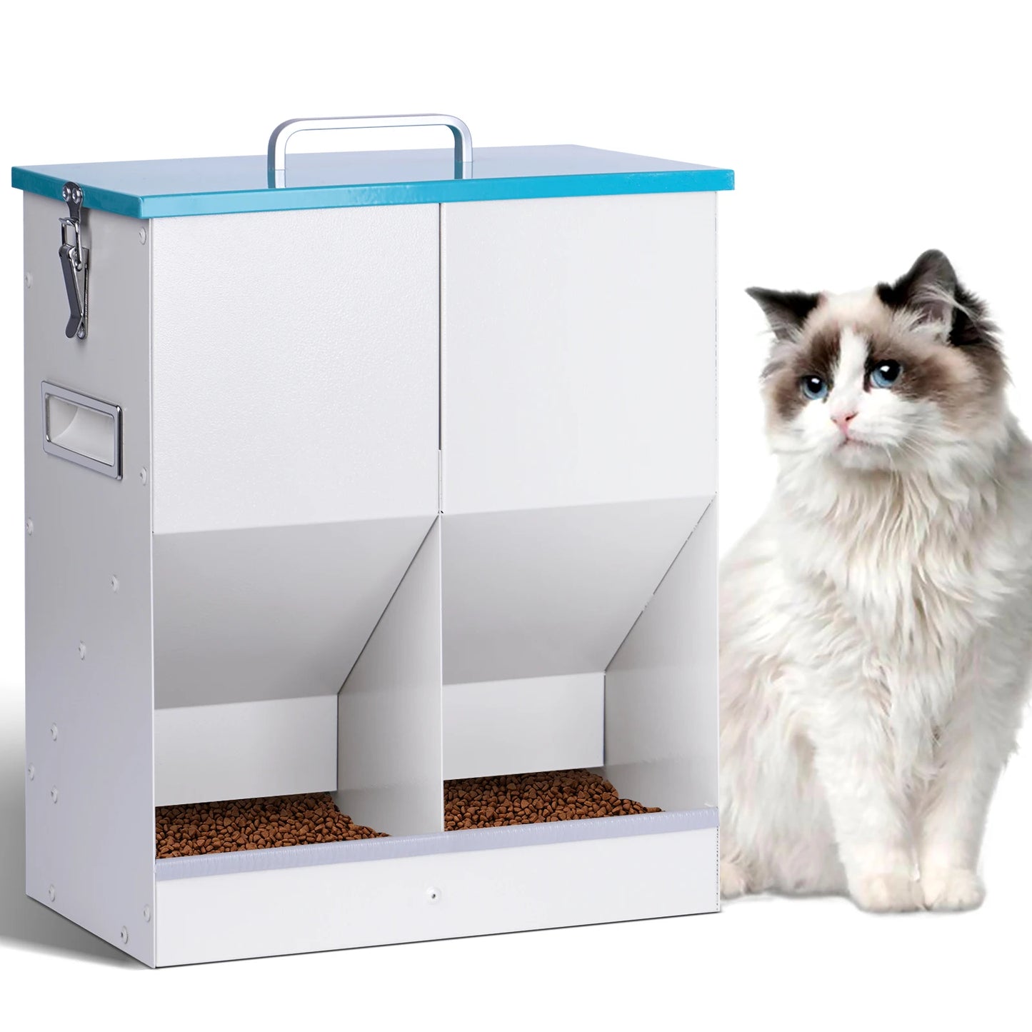 Large Capacity Automatic Dog Cat Feeding Dispenser Trough with 2 Feeding Ports, Durable and Sturdy, Rust- resistant, Gravity Auto-feeding