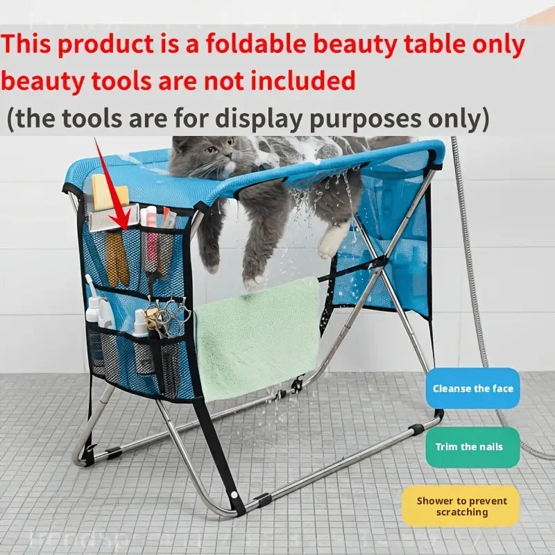 Foldable Pet Grooming Hammock With Stainless Steel Frame Stand Joint‑Friendly Bathing Sling For Small Medium Cats Dogs Under 15kg Home Pet Grooming Helper
