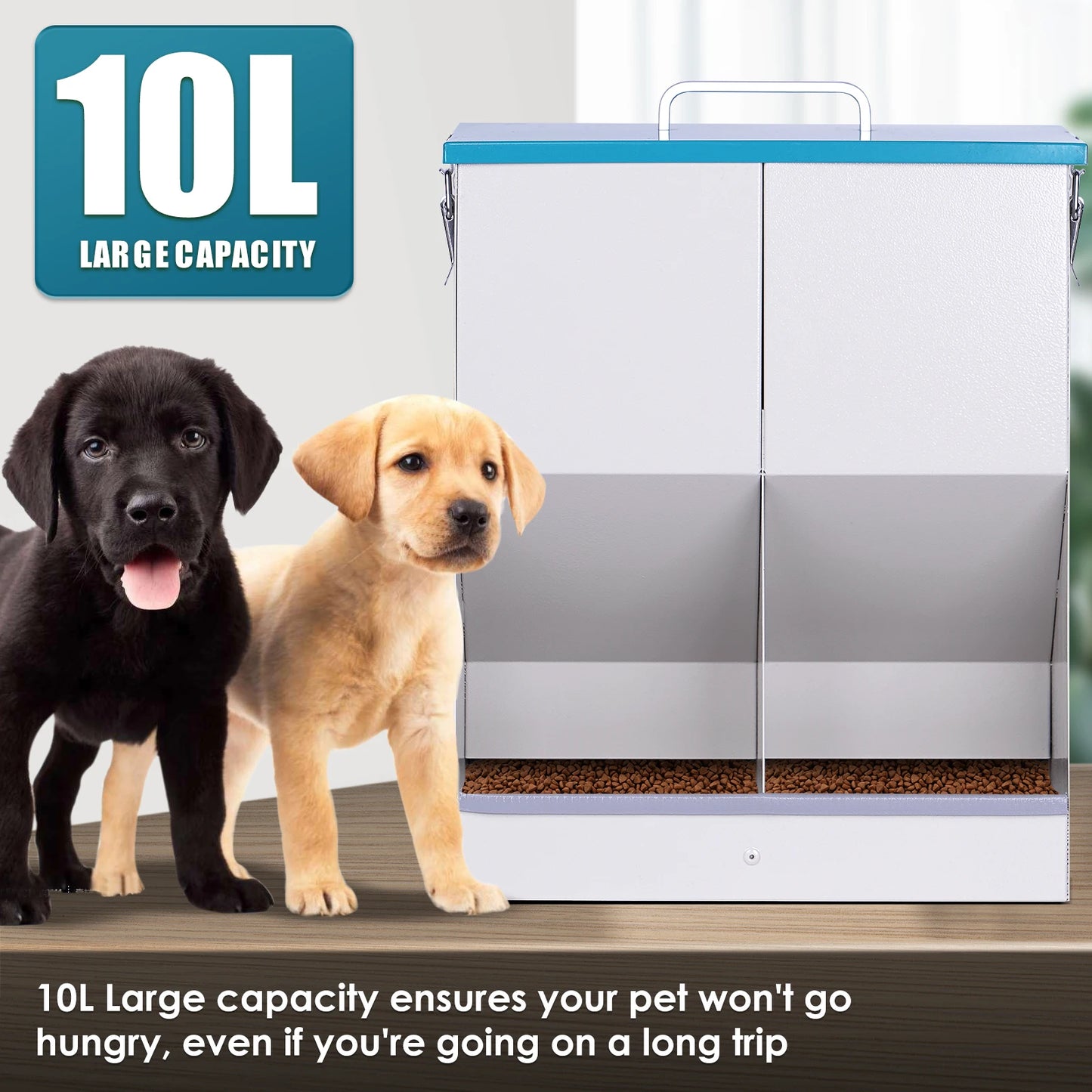 Large Capacity Automatic Dog Cat Feeding Dispenser Trough with 2 Feeding Ports, Durable and Sturdy, Rust- resistant, Gravity Auto-feeding