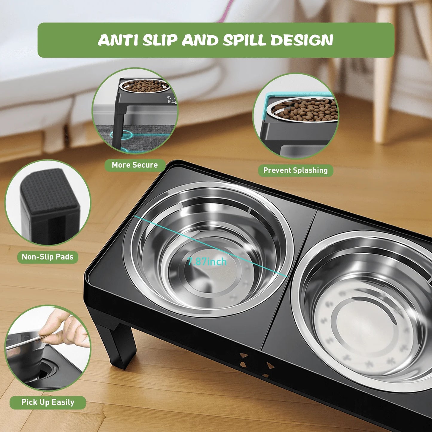 Elevated Dog Bowls - 5 Heights Adjustable Raised Dog Food Bowls with 2 Stainless Steel for Small Medium Large Dogs Cats