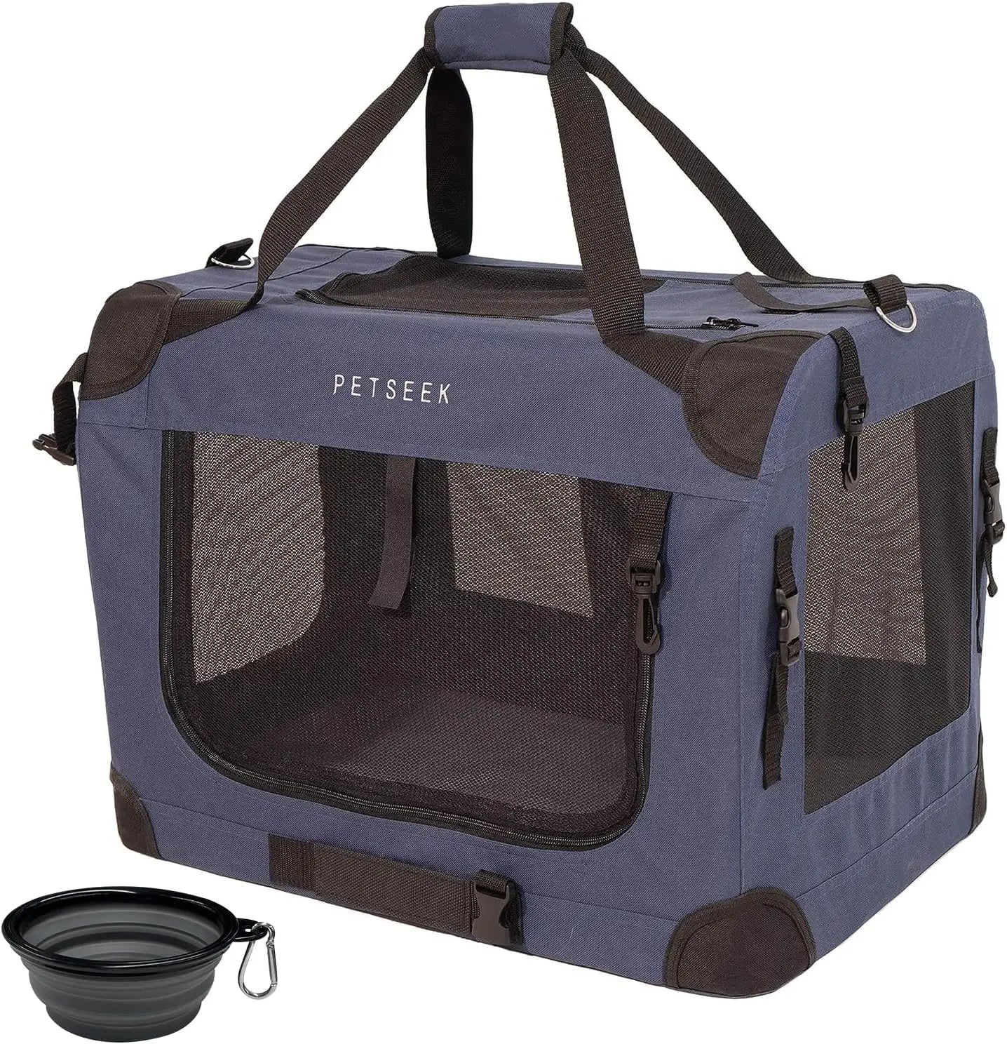 Large Soft-Sided Pet Carrier for Cats and Dogs, Collapsible Travel Bag with Bowl, 24x16.5x16 Inches