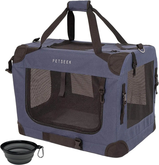 Large Soft-Sided Pet Carrier for Cats and Dogs, Collapsible Travel Bag with Bowl, 24x16.5x16 Inches