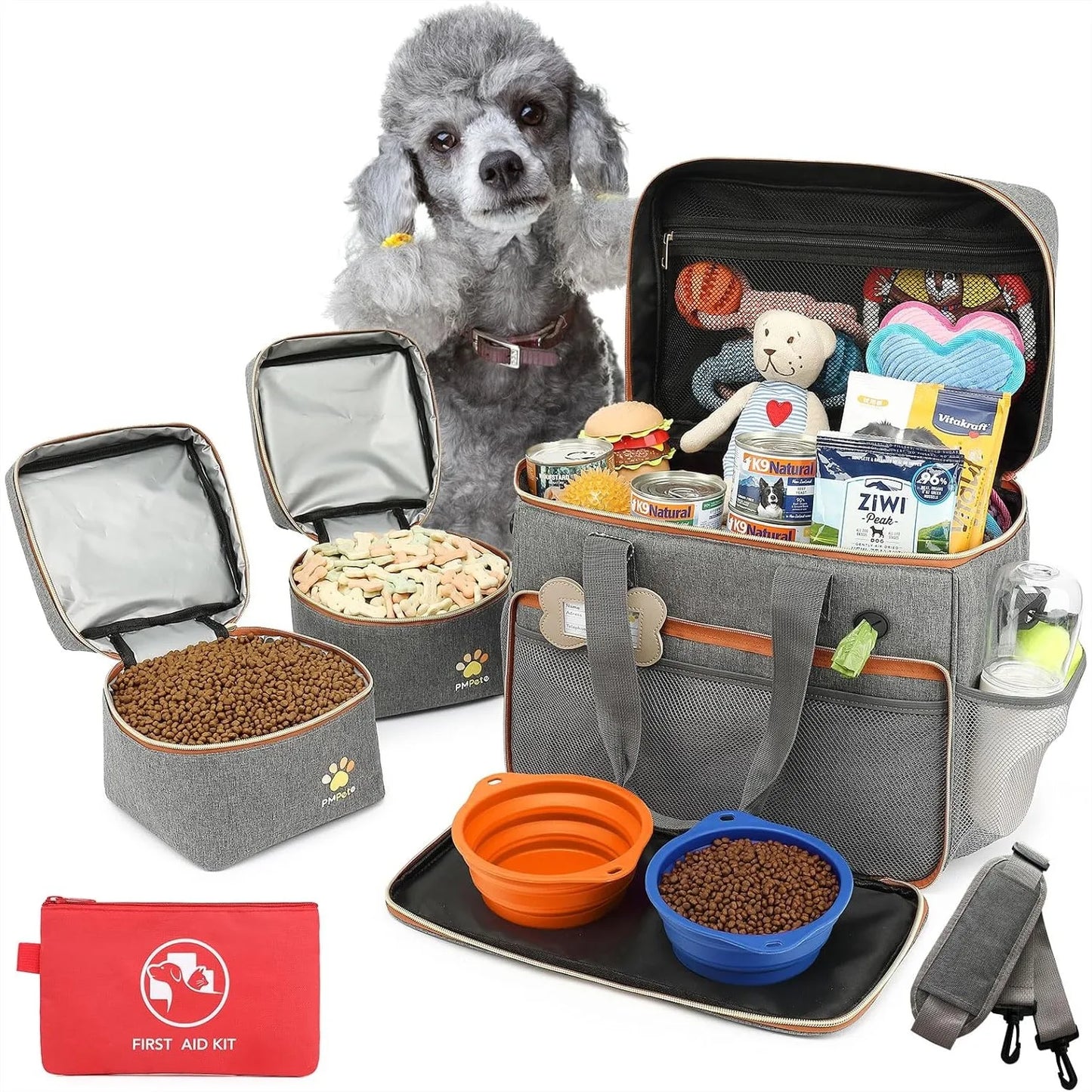 Dog Travel Bag with Multi-Function Pockets, 35L Pet Diaper Bag for Overnight Travel, Week Away, Road Trip, Camping