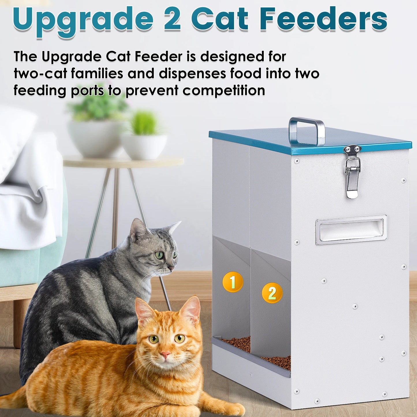Large Capacity Automatic Dog Cat Feeding Dispenser Trough with 2 Feeding Ports, Durable and Sturdy, Rust- resistant, Gravity Auto-feeding