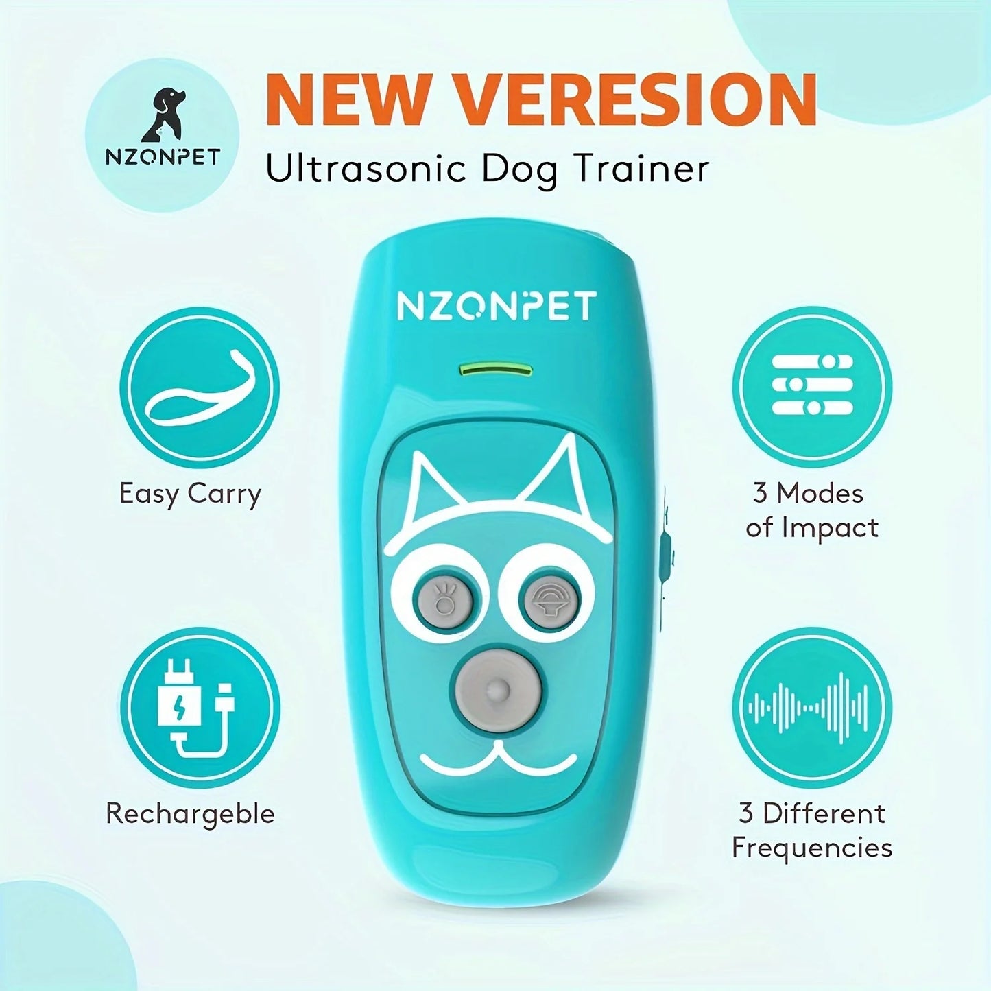 Anti Barking Device, Ultrasonic Dog Trainer, 3 in 1 Sonic Dog Barking Deterrent - 3 Frequency Dog Training And Bark Control, 16.4Ft Range Rechargeable with LED Light And Wrist Strap