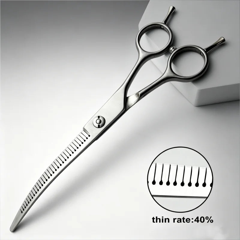 Wingsbro 7'' Curved Chunkers Shears Curved Thinning Shears Stainless Steel Dog Grooming Cat Curved Scissors Light Weight Special