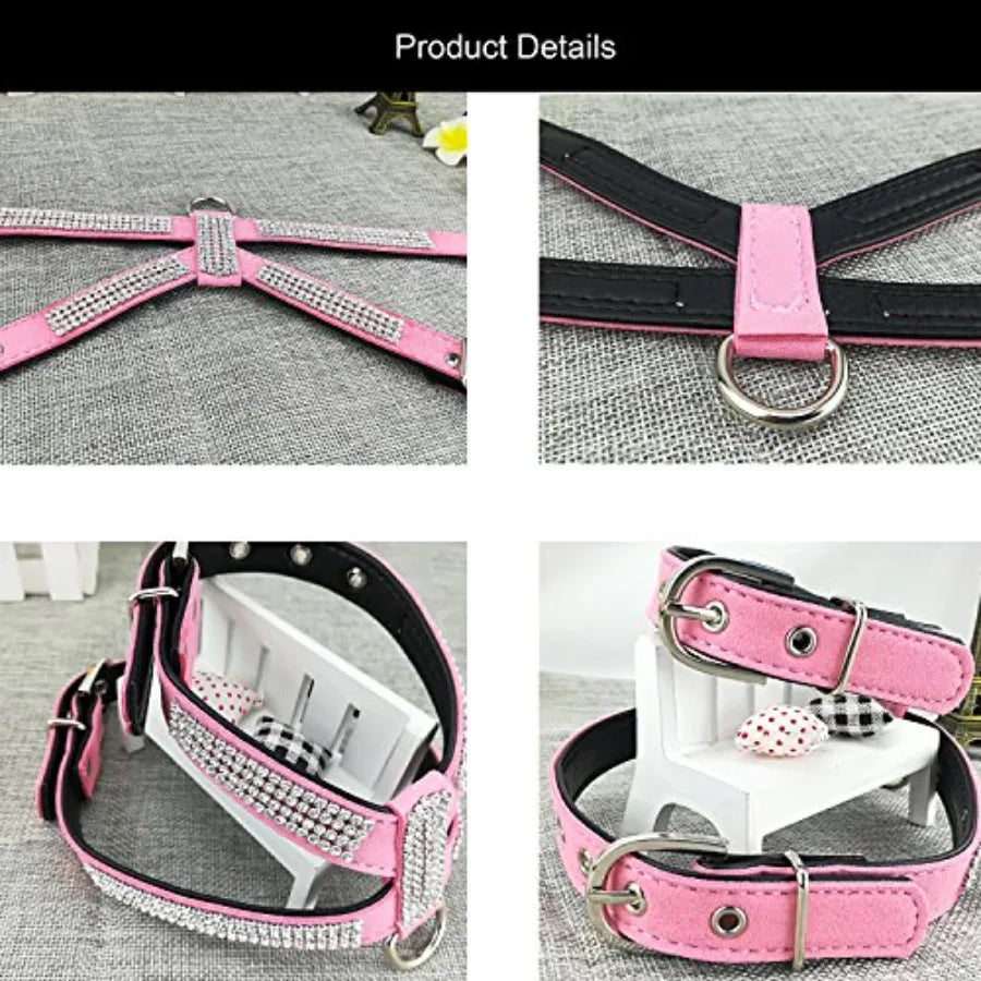Fashion Puppy Harness with Diamantes and Lead Cute Girls Bling Dog Harness with Bling Leashes for Small Dogs