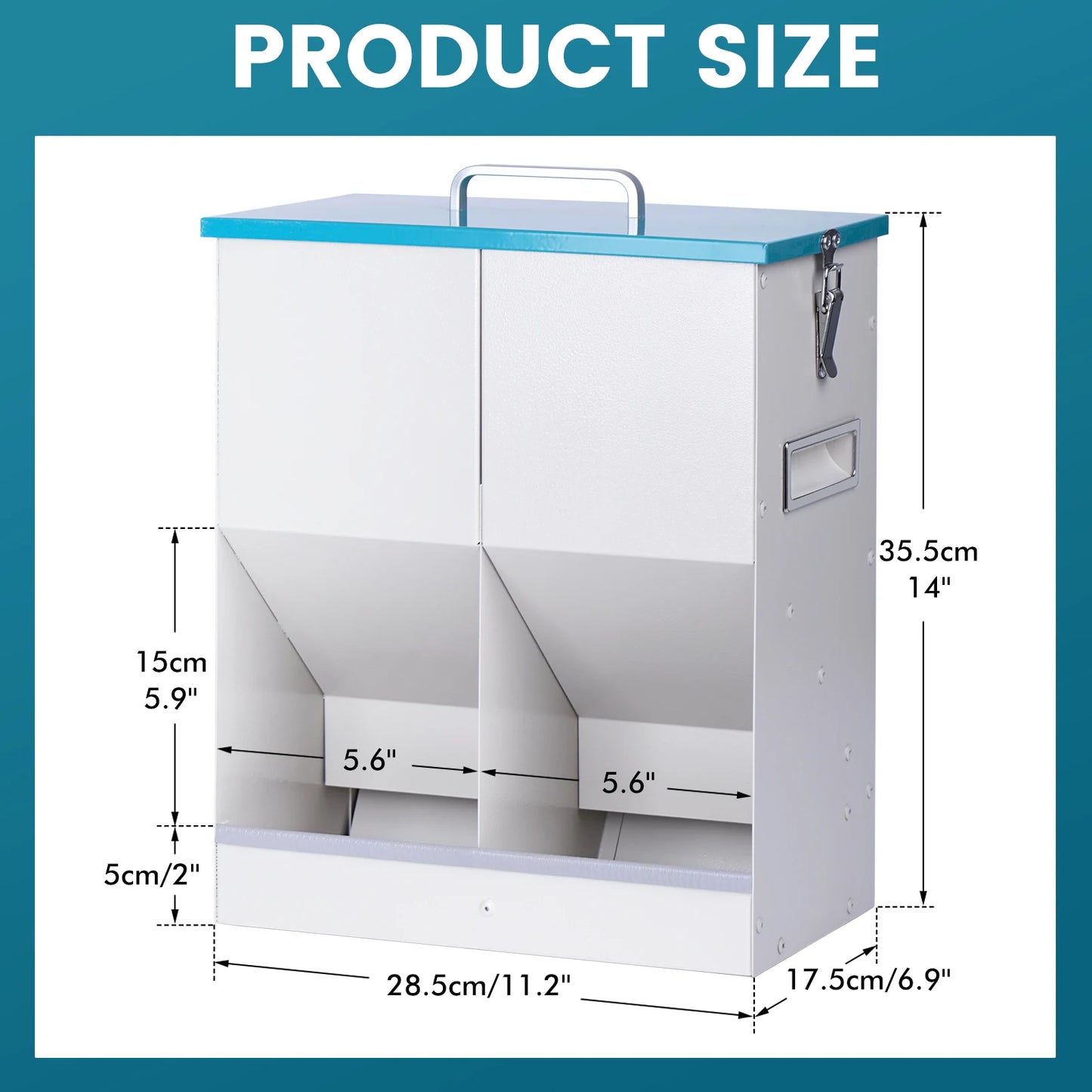Large Capacity Automatic Dog Cat Feeding Dispenser Trough with 2 Feeding Ports, Durable and Sturdy, Rust- resistant, Gravity Auto-feeding