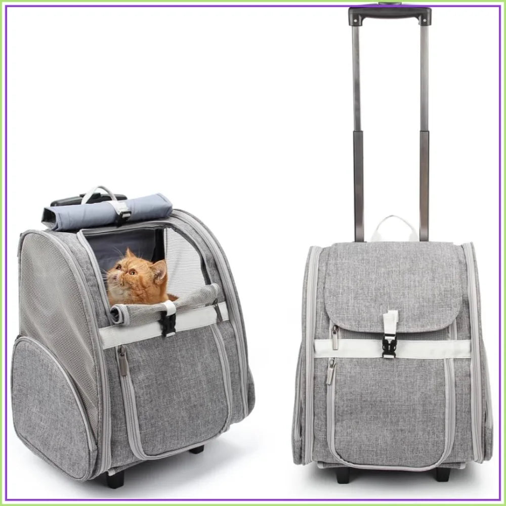 Pet Rolling Carrier, Dog Backpack with Wheels, Travel Bag for Cats and Puppies, Trolley (Grey)